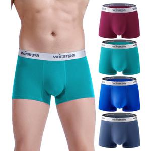 wirarpa Mens Trunks Underwear Cotton Boxer Briefs Short Leg Comfortable Underpants 4 Pack (Large, Burgundy,lake Blue,dazzling Blue,bijou Blue)
