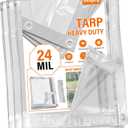 24 Mil Clear Tarp,8x20 FT Clear Tarps Heavy Duty Waterproof,Tear-Resistant,Anti-UV,Cold Weather Resistan,PVC Clear Vinyl Tarps with Grommets for Covering Patio Henhouse Porch Canopy Plant Camping