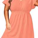 Pinup Fashion Plus Size Swimsuit Cover Up Women - Hollow Out V Neck Beach Dress Coverups (Orange, 14 PLus)