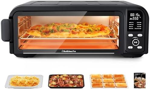 Beelicous Pro 19QT Digital 8-in-1 Air Fryer Toaster Oven, 550°F Flavor-Lock Tech, Flip Up & Away Capability, 40+ Recipes, Airfryer Countertop Oven Combo, 4 Accessories, Fit 13" Pizza,Black
