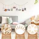 Hanging Photo Display Room Wall Decor, Boho Collage Picture Frame Christmas Cards Holder, Photo Hanger with 9 Wood Clips and 6 Wooden Hearts Tags for Home, Bedroom, Office, Nursery, Dorm Decor, 2 Pack
