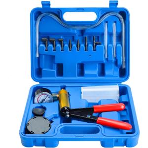 DASBET Hand Held Vacuum Pump Tester Set Vacuum Gauge and Brake Bleeder Kit for Automotive (Blue)