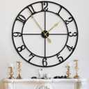Large Wall Clock, 24 Inch Black Decorative Wall Clock for Living Room, Modern Metal Battery-Operated Arabic Numerals Round Clocks Silent Non Ticking for Kitchen Mantel Bedroom Office