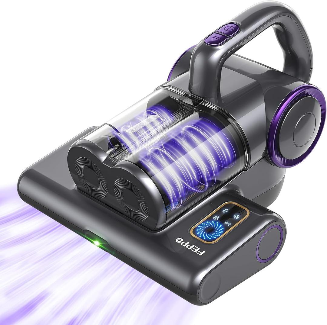FEPPO Mattress Vacuum Cleaner, 16Kpa Bed Vacuum Cleaner with 253.7nm UV-C Light, 140F Heat, HEPA Filter & Ultrasonic, Versatile Handheld Vacuums for Bed, Sofa, Couch, Crib(Corded, 500W) (Violet grey)