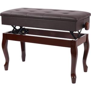 Adjustable Duet Piano Bench with Storage,Heavy Duty Wooden Double Keyboard Piano Bench Seat with PU Leather Cushion,Brown