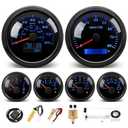 MH 6 AUTO Boat Gauge Set - 3-3/8" 80MPH & 120KM GPS Speedometer, Tachometer, 2-1/16" 52mm Oil Pressure Gauge, Fuel Level, Water Temperature, Voltmeter Alarm Marine Meter Kit with Sensor(Black)