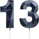 Nuanchu 13th Birthday Candles Black Number 13 Candles Happy Birthday Cake Topper 3D Diamond Shape Numeral Candles Decoration for Boy Girl Women Wedding Theme Party Anniversary Favors(Black)