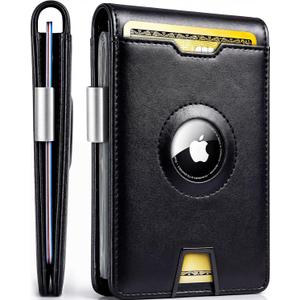 EVEO AirTag Wallet Men - Bifold Wallets for Men, Air Tag Wallet With AirTag Holder, Smart Wallet for Mens Minimalist Wallet | Money Clip,10 Cards, RFID Blocking, AirTag Not Included* (Midnight Black)