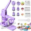 1+1.25+2.25 Inch Button Maker Machine Multiple Sizes - Pin Button Maker Kit for Kids, DIY Button Press Machine with 300 Sets of Supplies(Metal Cover, Plastic Pin Backs, Plastic Film) (Purple)