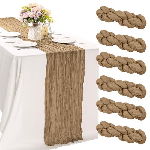 6 Pieces Nude Easter Spring 10FT Cheesecloth Table Runner Boho Gauze Fabric Table Runner Rustic Sheer Runner for Wedding Birthday Baby Shower Party Boho Table Decoration（Nude）