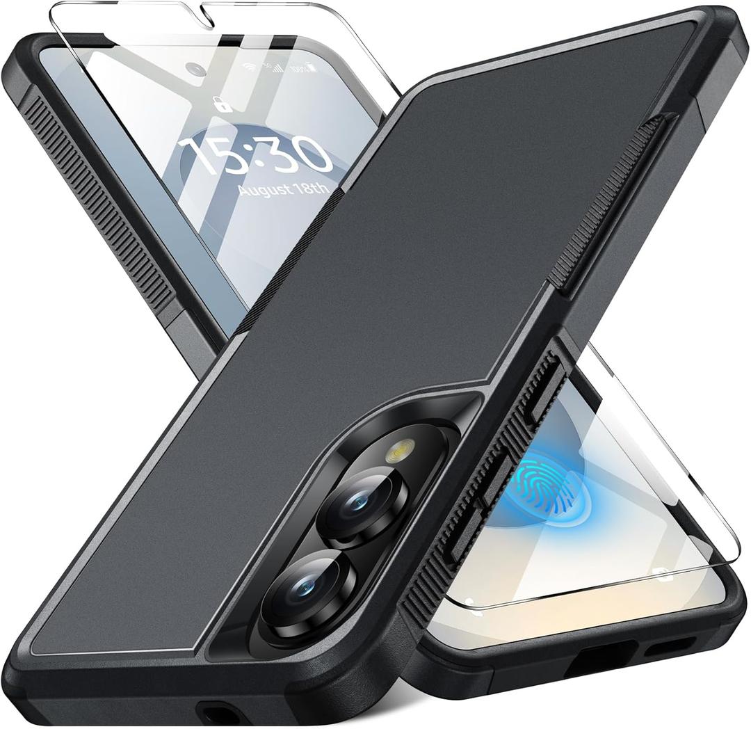 2 x for Samsung Galaxy S25 Edge Case with Screen Protector, [Military Grade Drop Protection] Dual Layer Heavy Duty Shockproof Protective Phone Case for Samsung S25 Edge (Black)
