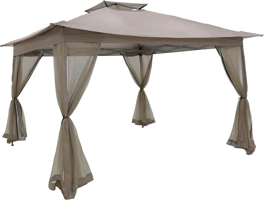 Elevon 11x11 FT Pop-Up Gazebo Tent with Netting, Instant Outdoor Canopy Shelter with UV Protection & Ventilation and 4 Side Walls for Commercial Events, Party, Backyard BBQ, Camping (Beige)
