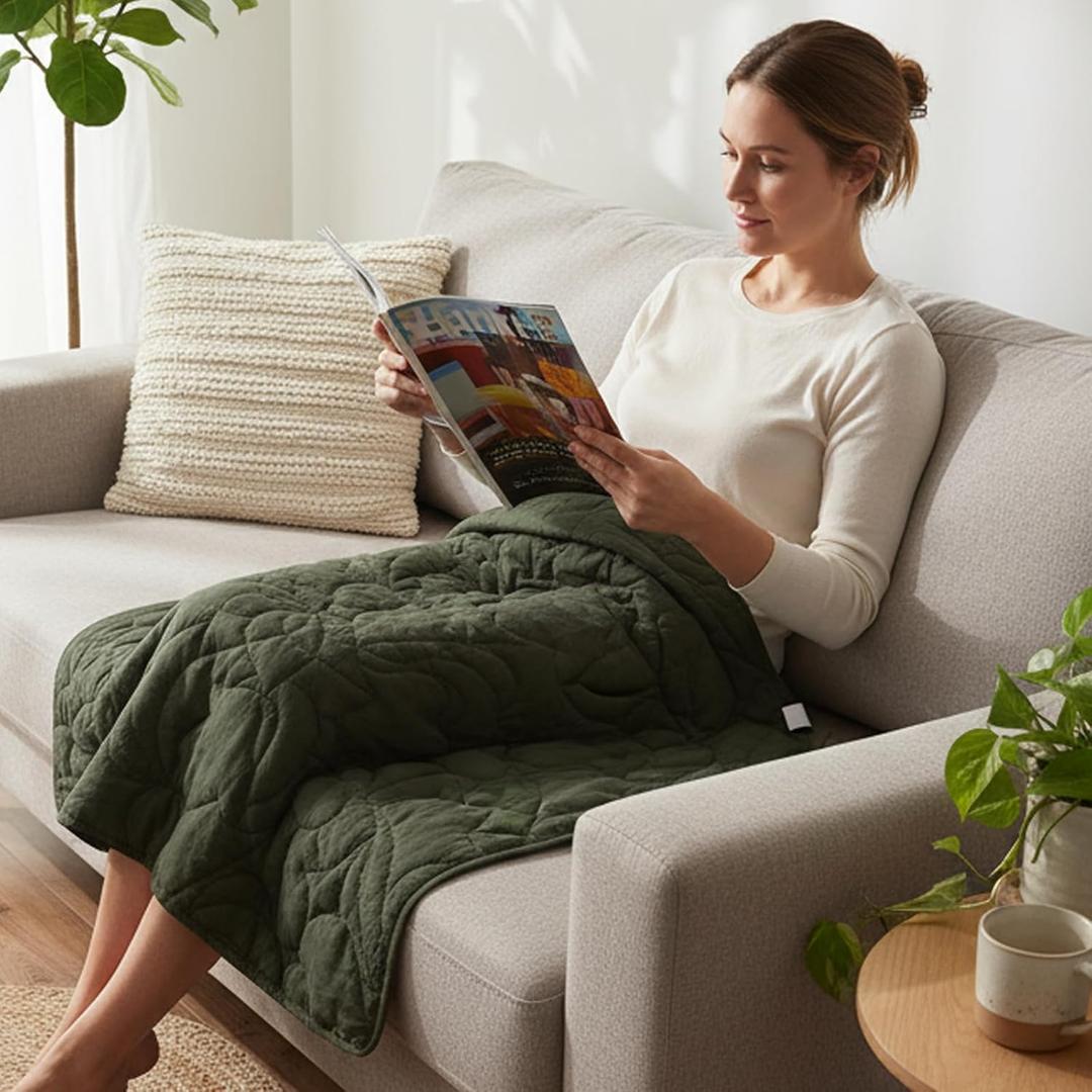 ZonLi Weighted Lap Blanket 5lbs for Meditation, Yoga, Napping, Sleeping and Travel, Cotton Weighted Blanket for Adults,Skin Friendly & Machine Washable, 29x24 inches, Forest Green