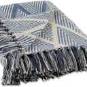 DII Diamond Throw Collection Fringed Woven Cotton Blanket, 50x60, Denim Blue