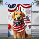 5 x Welcome 4th of July Golden Retriever Dog Patriotic Garden Flag America USA Pet Yard Outside Decoration American Flag Outdoor Small Home Decor Double Sided 12 x 18