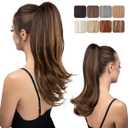 Clip in Ponytail Extension 18 Inch Drawstring Pony Tails Hair Extensions for Women Long Straight Curly Tail Ponytail Hair piece Synthetic Fake Versatile Pony Dark Brown/Golden Blonde (Iced Mocha)