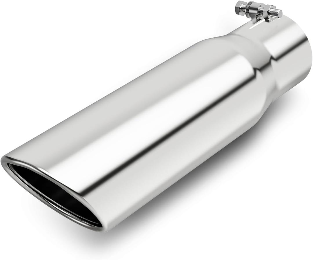 LCGP 2.75" Polished Exhaust Tip, 2.75" Inlet 3.5" Outlet 12" Long Stainless Steel Chrome Diesel Tailpipe Rolled Angle Cut, Bolt On