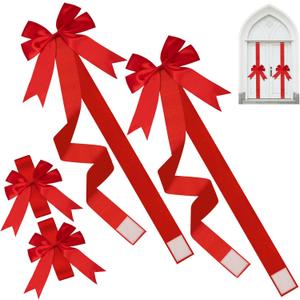 8 Pcs Large Christmas Cabinet Door Bows and Ribbons 78 Inch Christmas Door Cabinet Bows for Gifts Xmas Holiday Furniture Kitchen Party Decorations (Red)