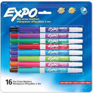 EXPO Dry Erase Markers, Whiteboard Markers with Low Odor Ink, Fine Tip, Assorted Vibrant Colors, 16 Count