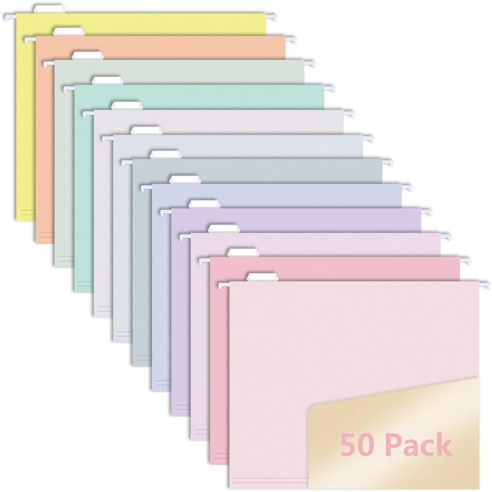 50pcs MagDurnus Hanging File Folders, Pastel Color Design,Letter Size with 1/5 Adjustable Cut Tabs, Assorted 12 Styles,Decorative,Drawer,Desk and Cabinet Use