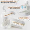 LEVERLOC Soap Dish Holder for Shower, Double Layer Suction Cup Wall Mounte Self Draining Removable Waterproof Strong Suction Bar Soap Holder for Shower, White