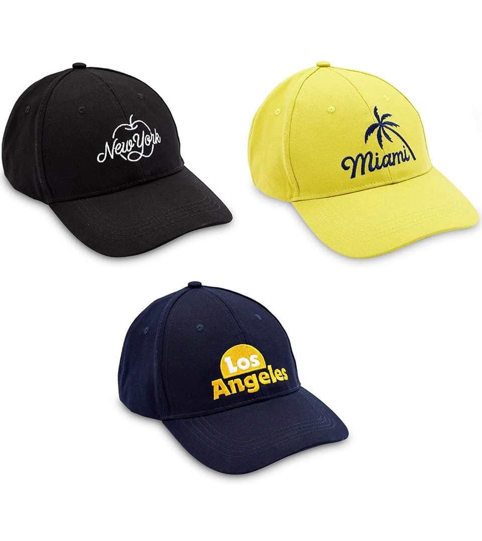 Baseball Caps for Men and Women, Los Angeles, Miami, New York (3 Pack - Black, Yellow, and Navy Blue)