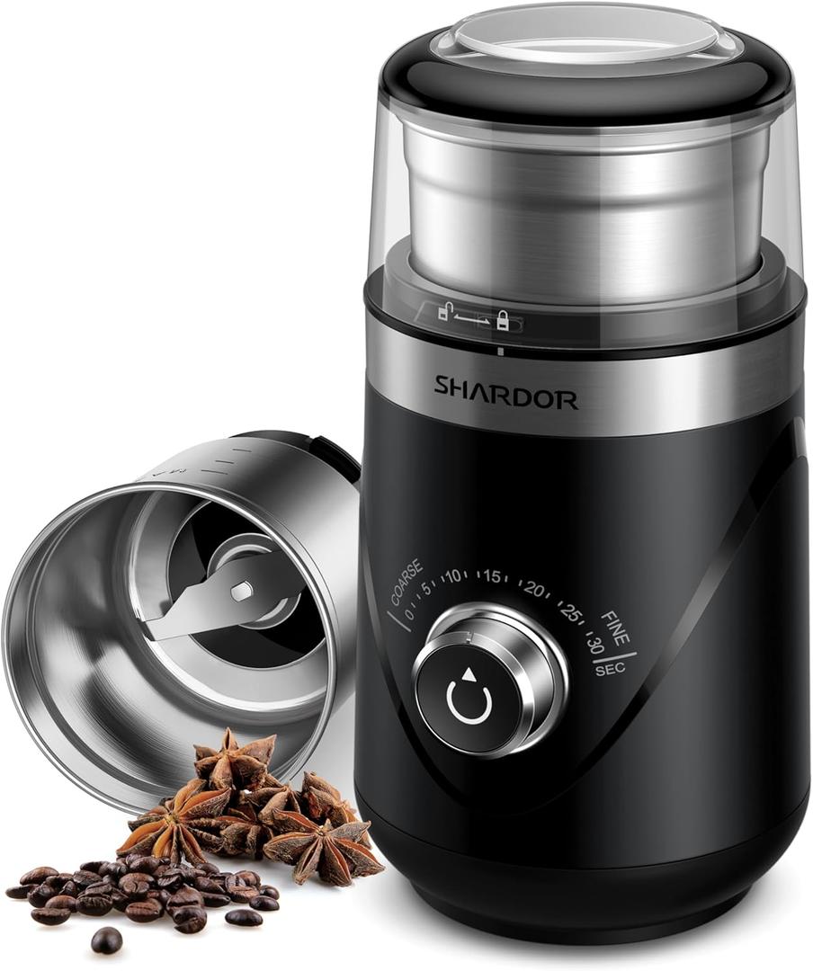 SHARDOR Upgraded Adjustable Coffee Grinder Electric, Herb/Spice, Espresso with 1 Removable Stainless Steel Bowl, Black, Upgraded Version 3.0 (1 Bowl)