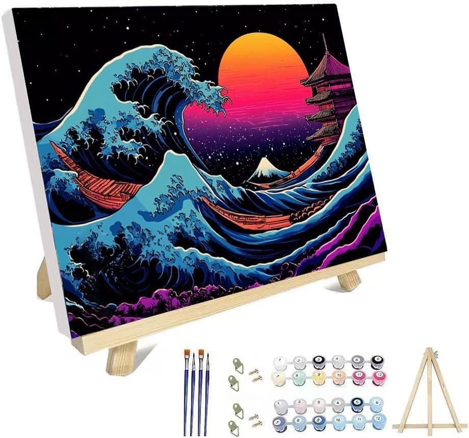hyzsj Paint by Numbers Kit for Adults with Frame,Seawave Paint by Numbers for Adults, Sunset Paint by Number with Easel, DIY Paint by Number Kits for Home Wall Decor 11.8x15.7inch (Sezwave)