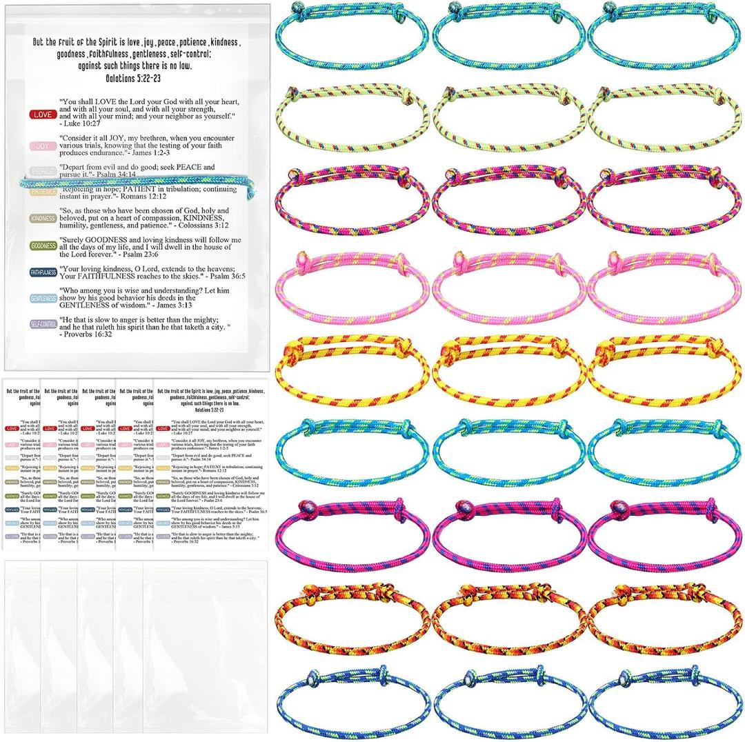 36 Sets Christian Gifts Bulk Scripture Bracelets Adjustable Bible Bracelets Fruit of The Spirit Handmade Braided Religious Gifts for Teachers Students Church Sunday School Party Favors