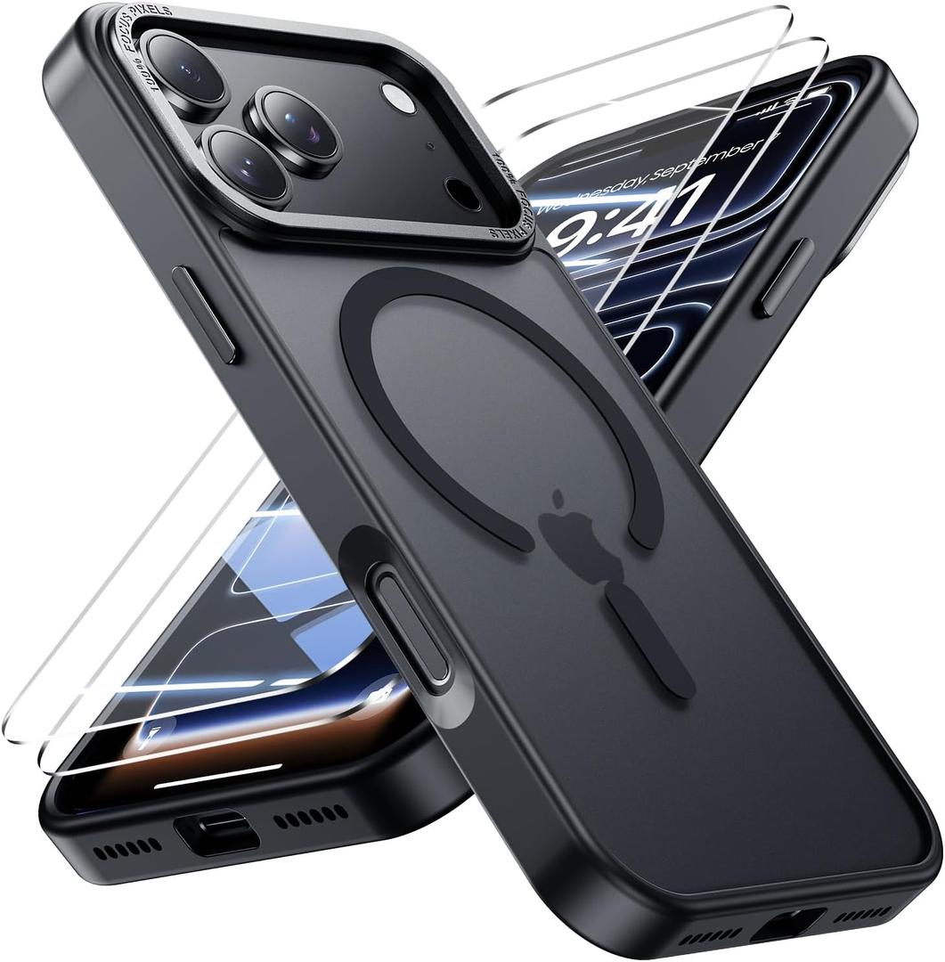 for iPhone 17 Pro Max Case with 2X Screen Protectors [Compatible with MagSafe] Military Grade Drop Protection Skin Feeling Cover Shockproof Slim Fit iPhone 17 Pro Max Phone Case 6.9 inch,Black