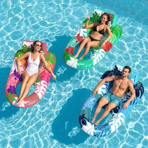 3 Pack Pool Floats Adult Heavy Duty, Inflatable Pool Lounger Float with Detachable Cup Holders & Backrest, Extra Large Pool Rafts Water Floaties for Adults Swimming Pools Beach Lake Party, 64"x 37"