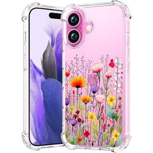 CCFUNCASE Compatible with iPhone 16 Plus Case Clear Cute for Women - Rugged Phone Cases Funda Protector Cover Skin (Yellow Florals Field Spring)