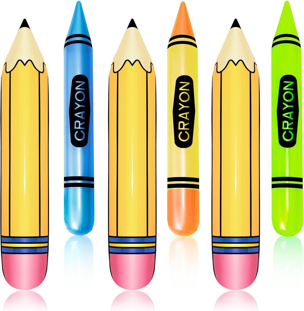 6 Pieces Inflatable Crayon Pencil Balloon Set Multicolor Back to School Party School Decoration for Classroom Playground Indoor Outdoor Birthday Party Decoration 