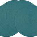 SHACOS Round Placemats Set of 4 Woven Braided Table Placemats 15 inch Circle Place Mats Washable Non Slip Table Mats for Home Wedding Party, Teal Green