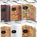 Skroam Cereal Containers Storage of 6 [4L/135.2 oz], Airtight Food Storage Containers with Lids, Plastic Cereal Dispensers for Kitchen & Pantry Organizers and Storage, Measuring Cup & 20 Labels