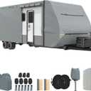 RV Cover, Upgraded 7 Layers Top Travel Trailer Cover Fits 20 to 22 Feet RV, Waterproof Camper Cover with 4 Tire Cover & Tongue Jack Cover Extra Windproof Ropes, Gutter Covers (Fits 20-22 FT)