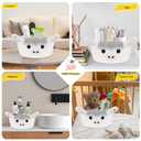 Highland Cow Basket for Nursery, Small Gift Basket, White Round Woven Cotton Rope Storage, Baby 0rganizer with Ears Handles, Blanket Towel Decor Empty Storage Bins,8.2 x 4.7 in