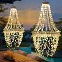 Solar Hanging Acrylic Crystal Chandelier Outdoor Garden Decorative Lights Powerful Lithium Battery 54 Warm LEDs Easy Hanging Waterproof Outdoor Lantern for Mom Garden Gazebo, Party, Wedding,Tree