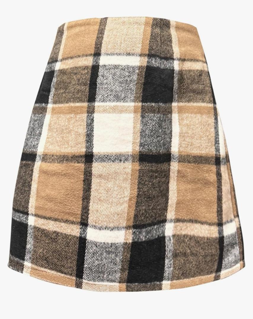Women's Girl High Waisted Plaid Skirt Fall Winter Wool Bodycon Skirts XL