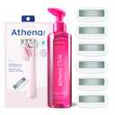 Athena Club Womens Razor Shave Kit, 5-Blade Cartridge Razor for Sensitive Skin, Serum-Infused Blades with Shea Butter and Hyaluronic Acid, Includes Handle, 6 Refills, Shower Hook, and Shave Oil (Rose)
