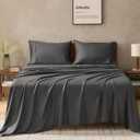 GOKOTTA Queen Size Bed Sheets 4 Piece Set, 100% Rayon Derived from Bamboo, Cooling for Hot Sleepers-Luxury Breathable Soft Sheets, Deep Pocket 16" Fitted Sheet with Elastic Corner Straps, Dark Grey