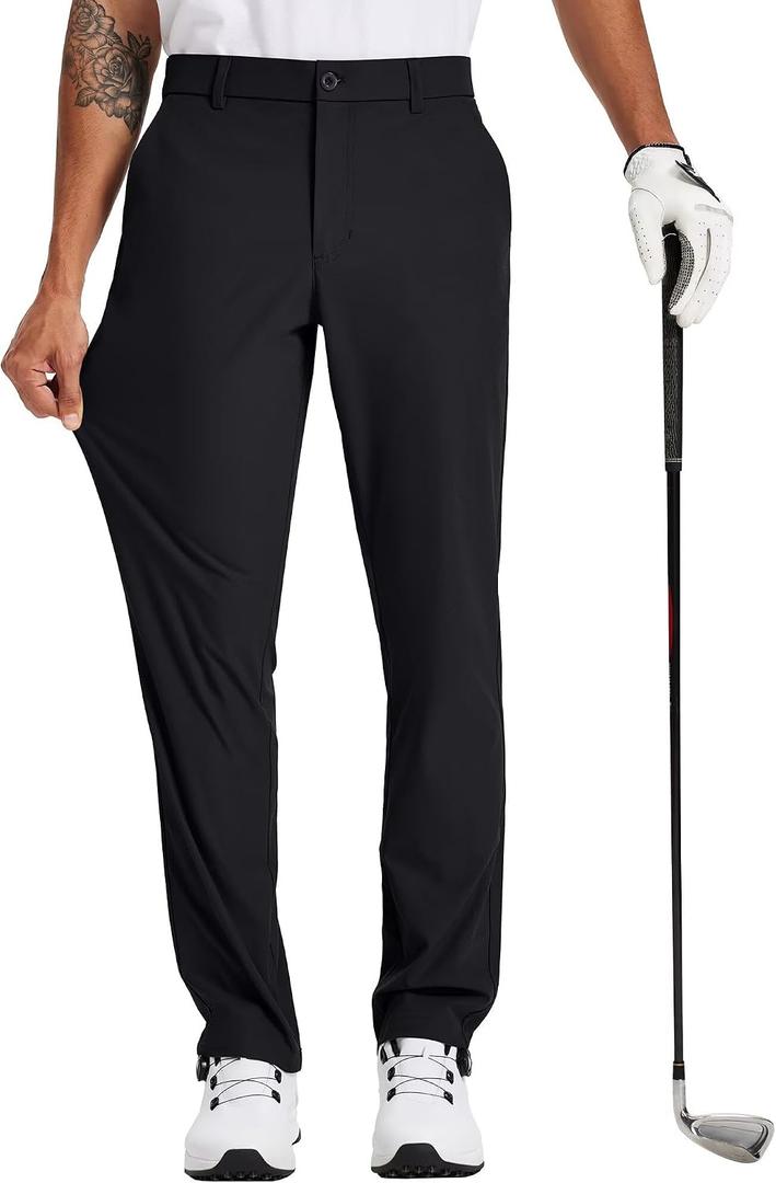 Tyhengta Men's Golf Pants Lightweight Comfy Stretch Work Dress Pants (Black, 32W x 30L)