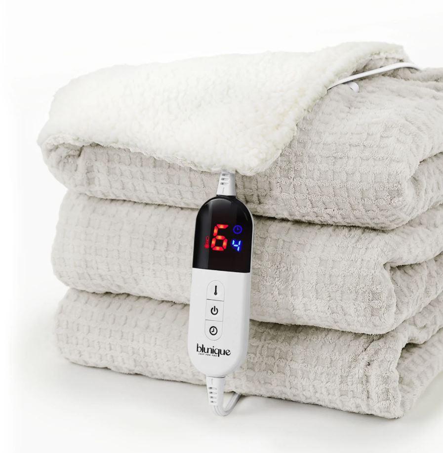 blunique - Waffle Sherpa Heated Throw & Blanket