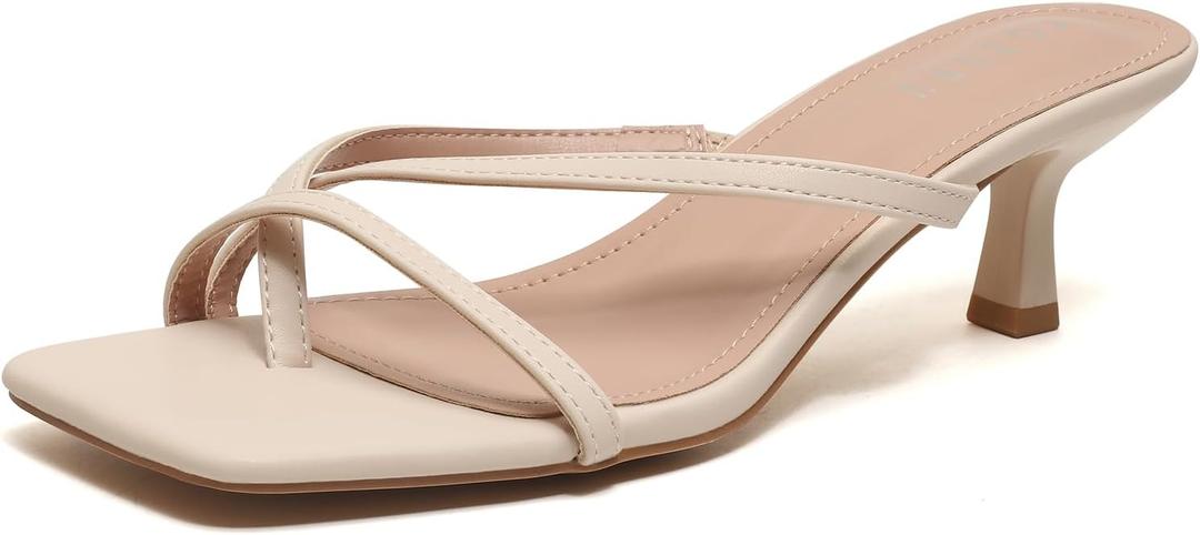 Yozuru Womens Kitten Heels Square Open Toe Flip Flops Dressy Summer Sandals Low Heels Strappy Thong Heeled Sandals, size 38