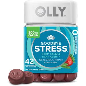 OLLY Goodbye Stress Gummy, GABA, L-Theanine, Lemon Balm, Stress Relief Supplement, Berry - 42 Count, Best Before: 04/26