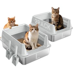 AIPERRO Stainless Steel Litter Box 2 Pack Metal Cat Litter Boxes with Lid