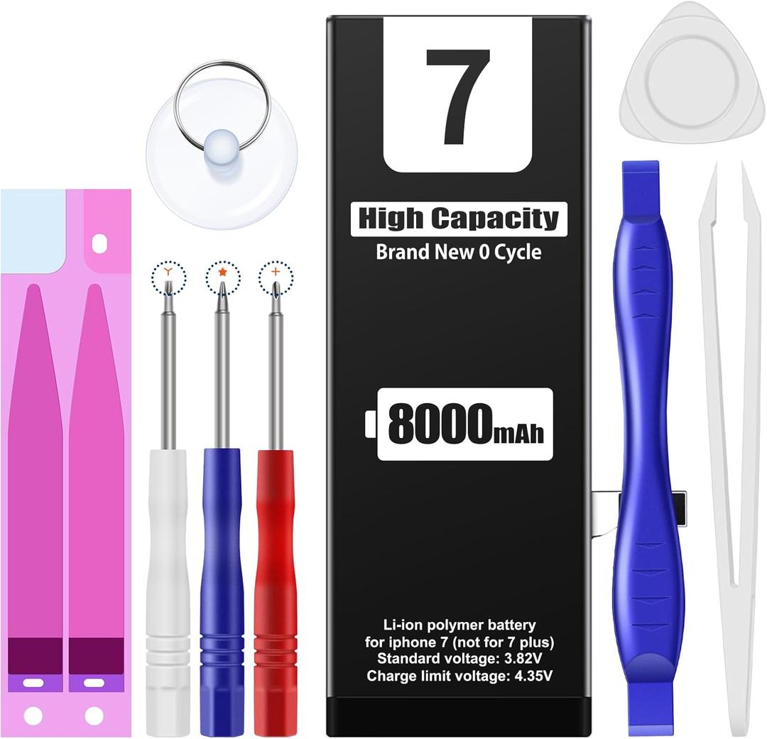 EMNT (8000mAh Battery for iPhone 7 (2024 New Version),(Model:A1660, A1778, A1779) Replacement Battery with High Capacity for iPhone 7 with Full Remove Repair Tool Kit.