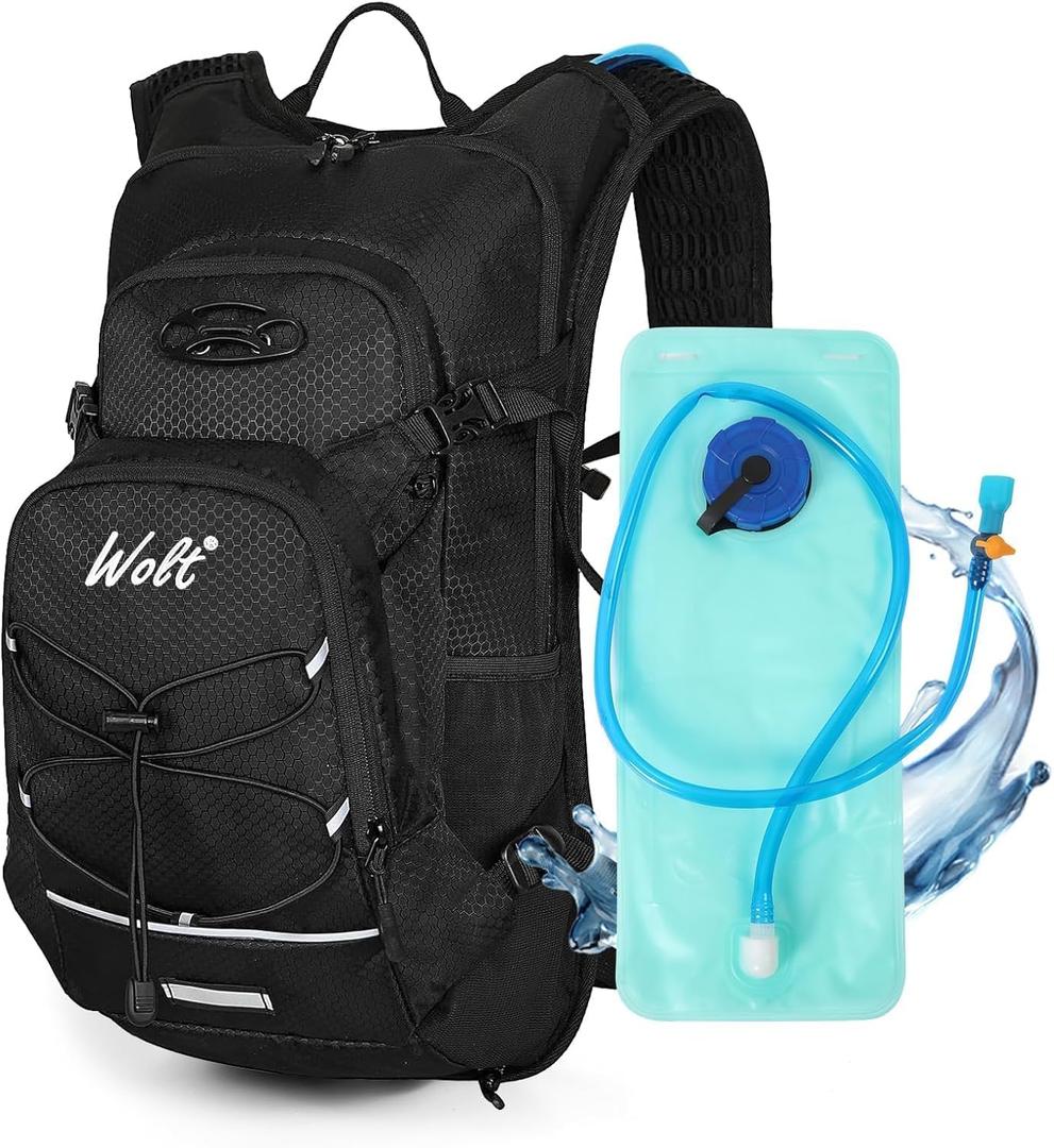 WOLT Hydration Backpack 18L Hiking Water Backpack with 2L Water Bladder for Men Women, Hydration Pack for Running Cycling Biking and Climbing (Black)