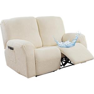 Gennia Recliner Loveseat Cover 4 Pieces, Waterproof Stretch Recliner Sofa Covers 2 Seater with Pockets Reclining Couch Slipcover Furniture Protector for Kis, Pets (Beige)