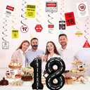 Roetyce 18th Birthday Decorations for Girls Boys, Caution Logos Happy 18th Birthday Banner Balloons Hanging Swirls Kit, Funny 18 Years Old Wall Signs Adult, Black Red 18 Zone Party Backdrop Decor